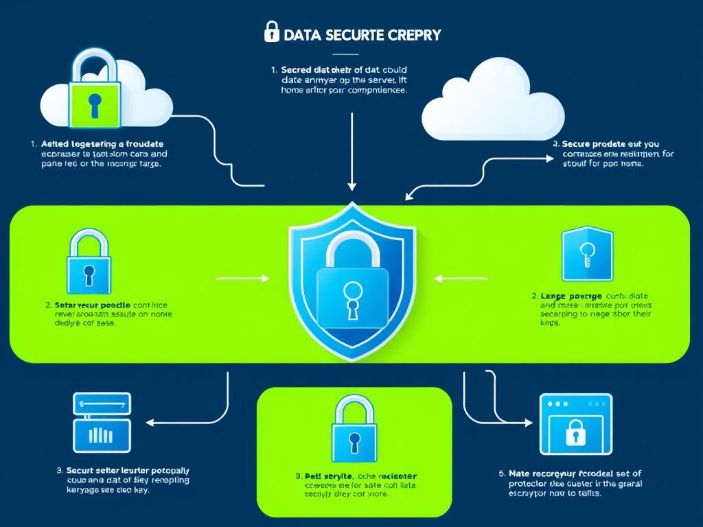 Data security visualization showing encryption and secure storage methods