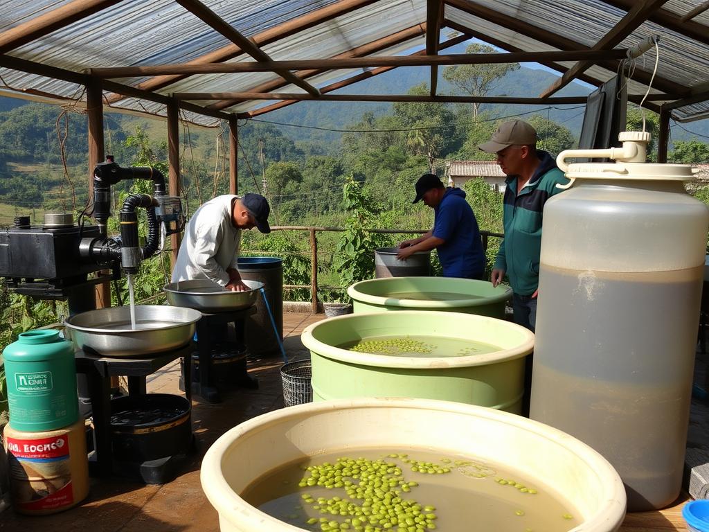 Eco-friendly coffee processing station with water conservation system in Guatemala