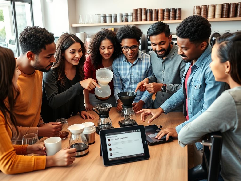 People discussing coffee brewing methods with reference to Comment Policy guidelines