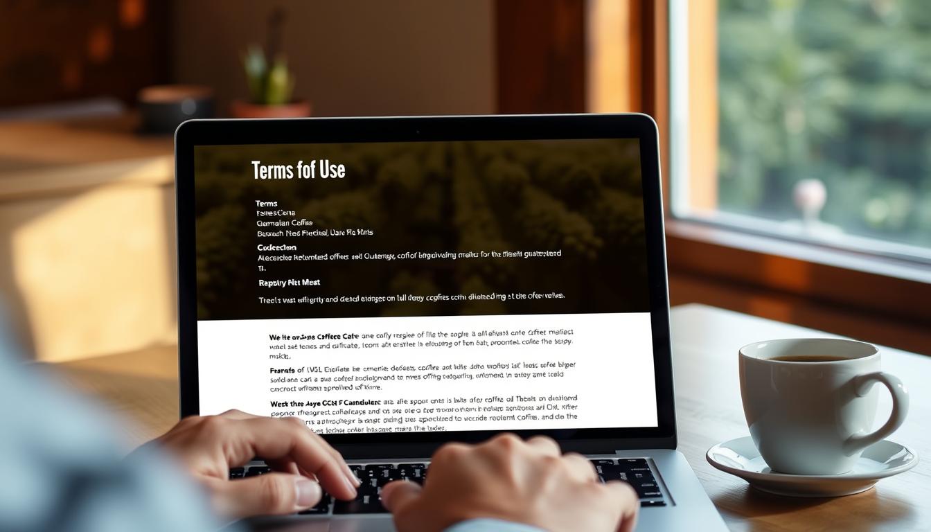 Person accepting Terms of Use for My Nerdy Planet on a laptop with coffee
