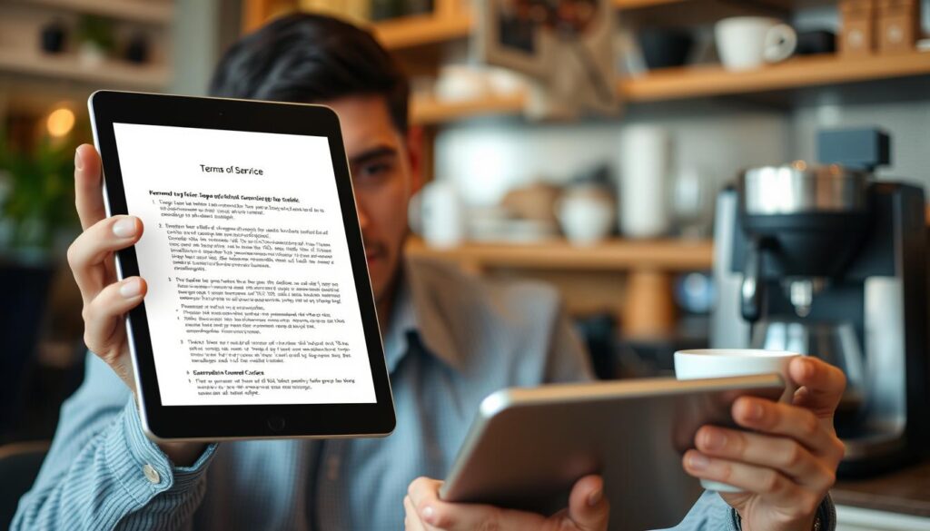 Person reviewing Terms of Use for My Nerdy Planet on a digital device