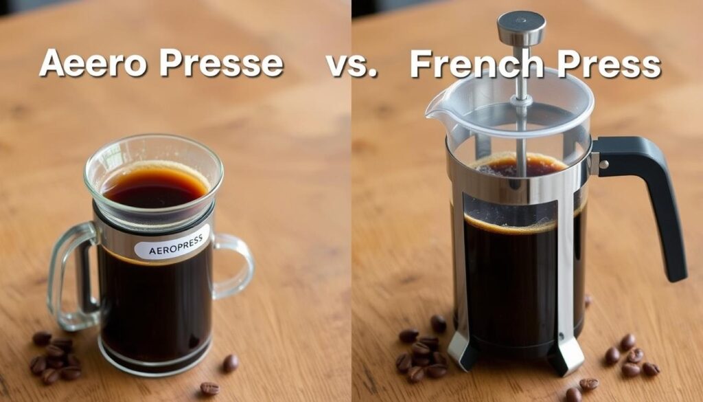 Side-by-side comparison of AeroPress and French Press brewing with Guatemalan coffee