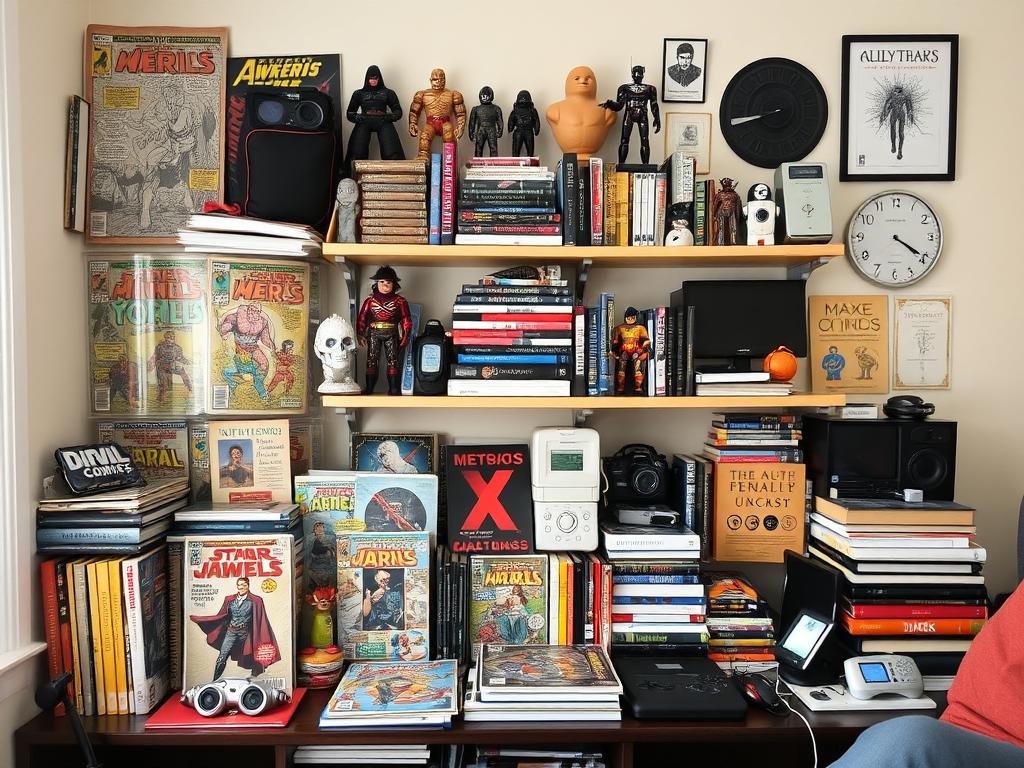 A thoughtfully arranged collection of nerdy items that tell a personal story