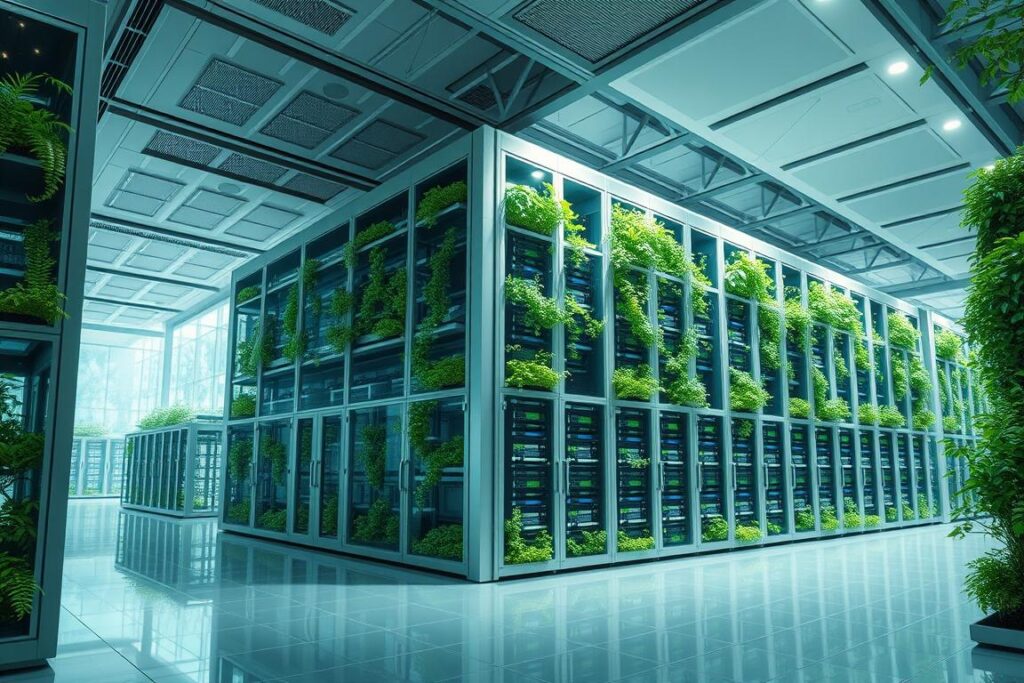 Advanced green computing data center with renewable energy integration and innovative cooling systems