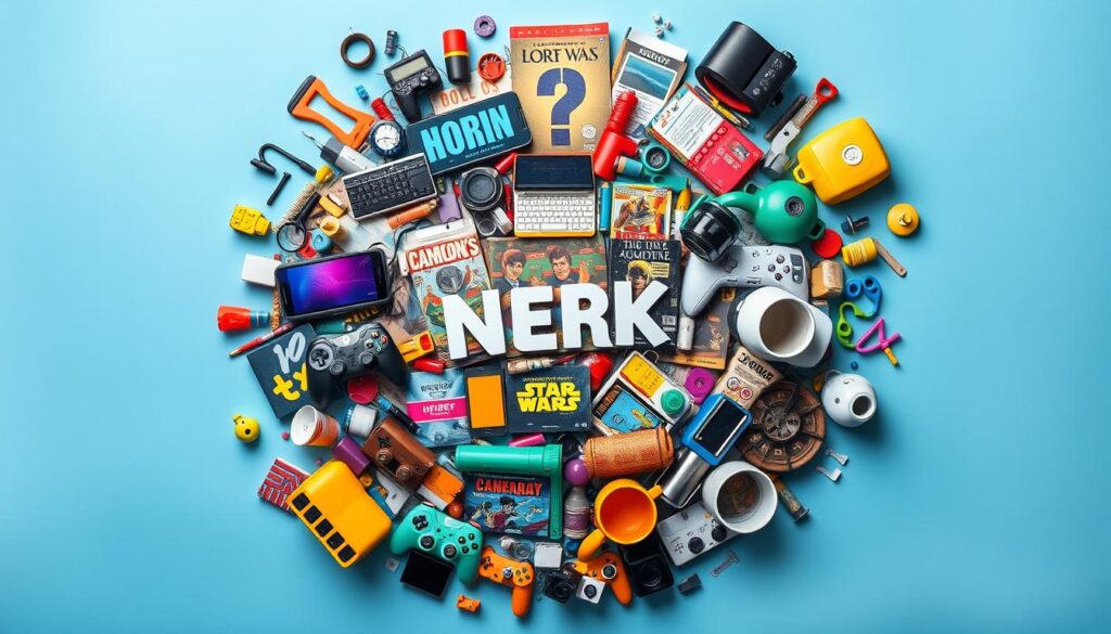 Colagem de elementos da cultura nerd representando o conteúdo diversificado do My Nerdy Planet