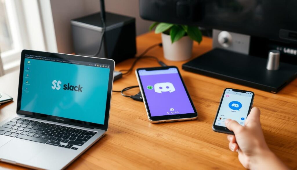 Multiple communication tools being used simultaneously - smart tools for modern nerds staying connected