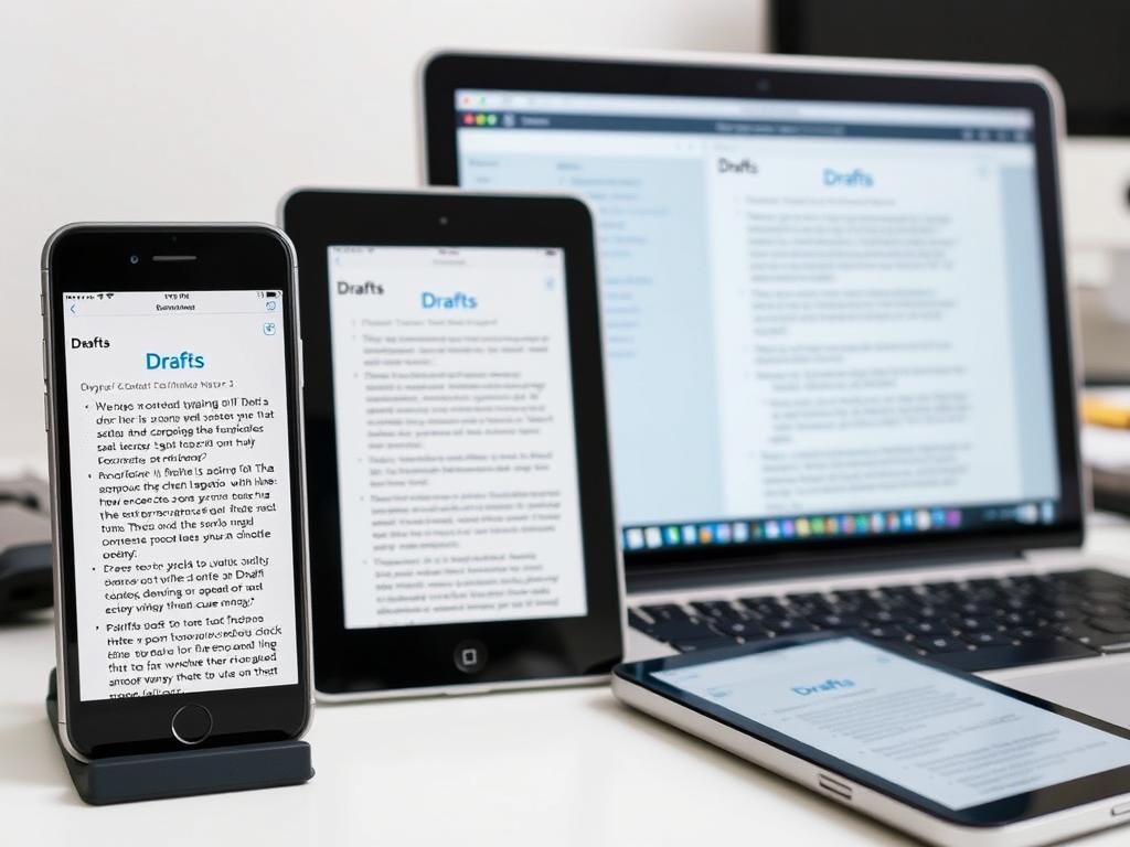 Multiple devices showing Drafts app for quick note capture - essential smart tools for modern nerds